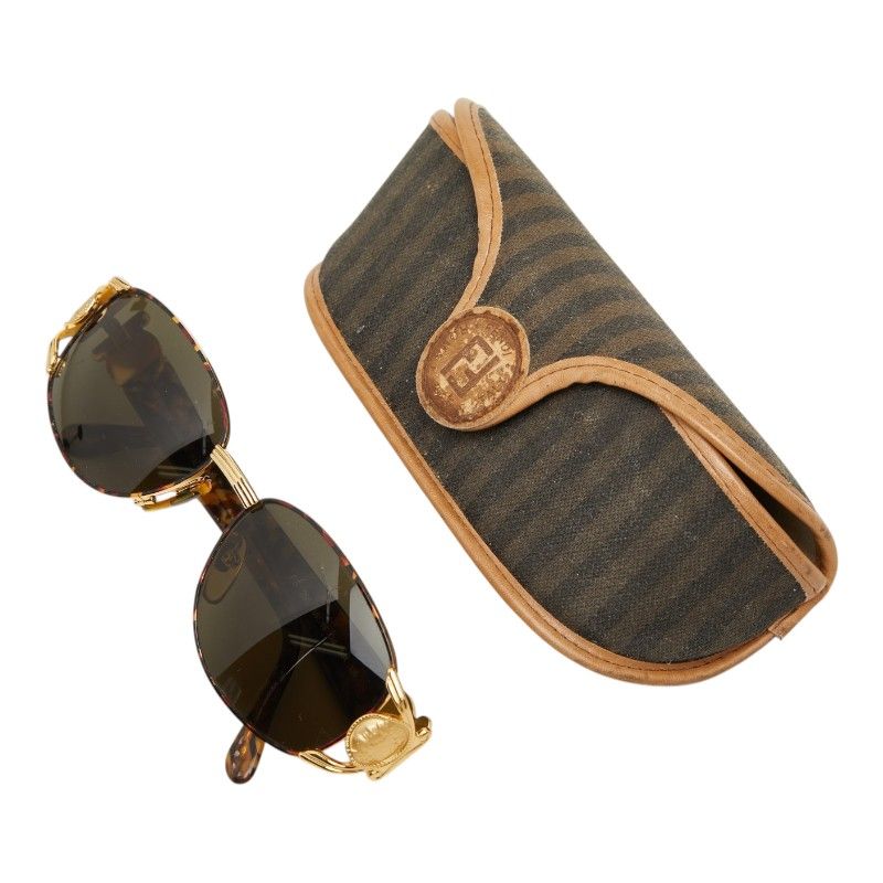 Fendi FF Logo Coin Motif Eyewear Sunglasses 034 Brown Gold Acetate Plated — view 8