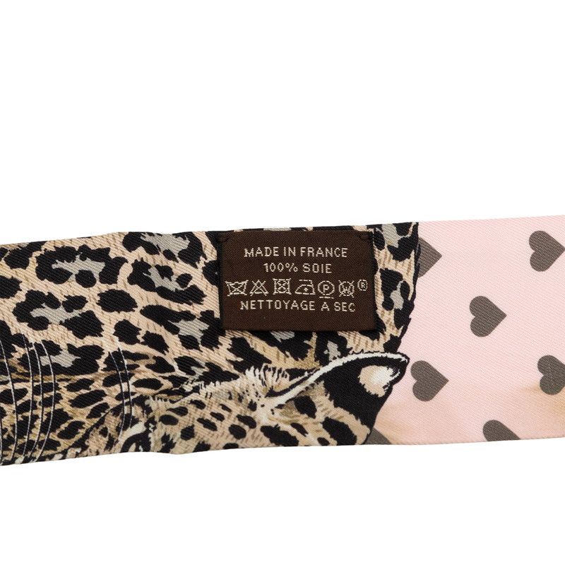Hermes Twilly Jungle Love Scarf New Tag Leopard Pink Brown Silk — view 5