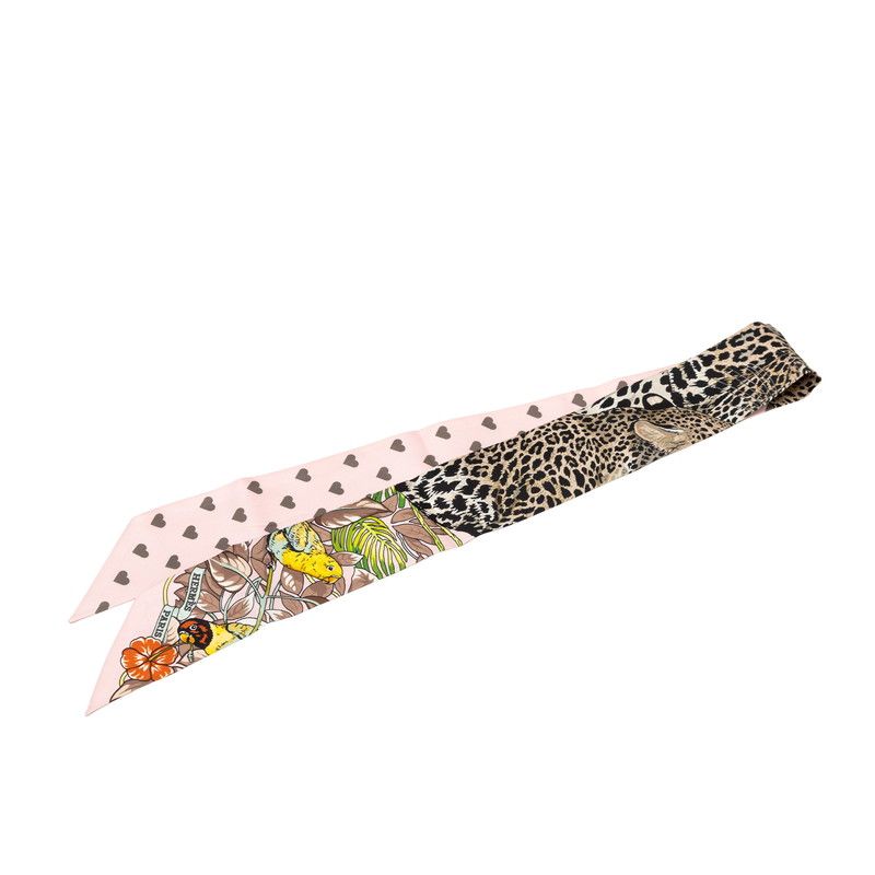 Hermes Twilly Jungle Love Scarf New Tag Leopard Pink Brown Silk