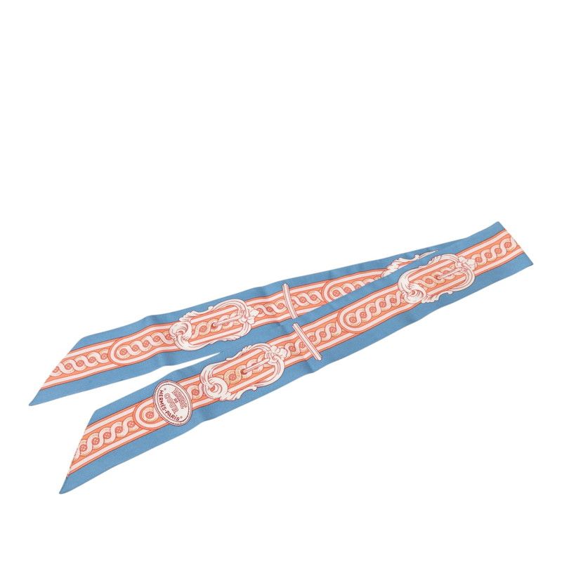 Hermes Twilly Bride de Cour Scarf New Tag Blue Pink Silk
