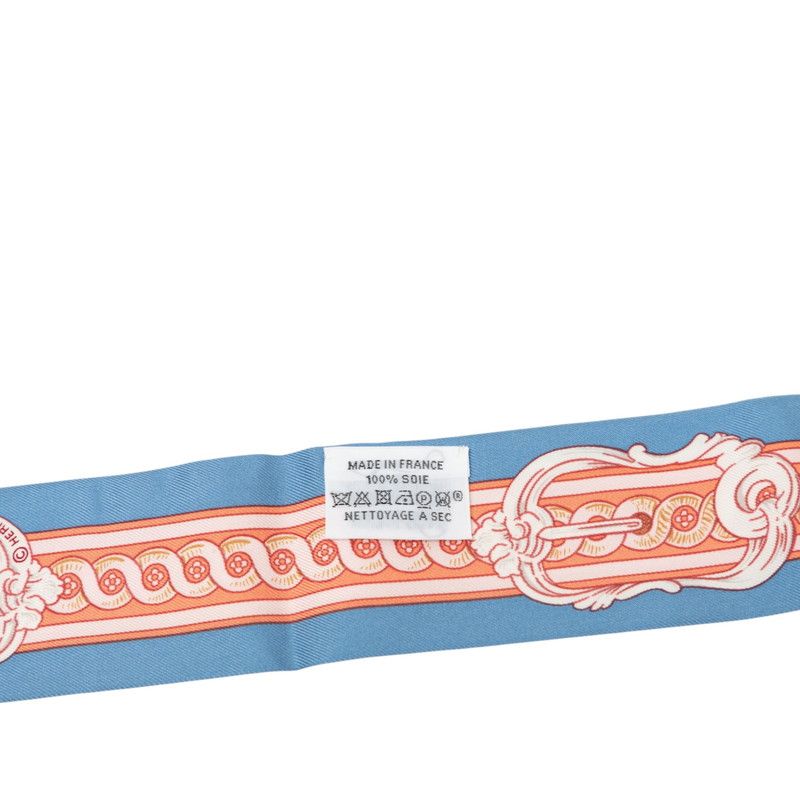 Hermes Twilly Bride de Cour Scarf New Tag Blue Pink Silk — view 4