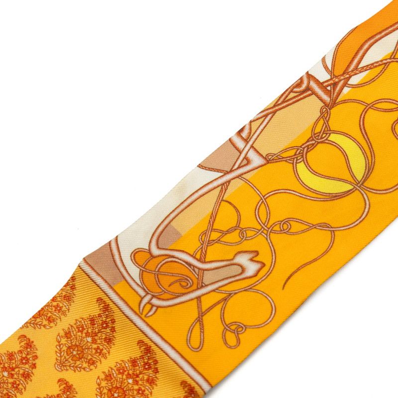 Hermes Twilly Coup de Fouet Au Bloc Scarf New Tag Orange Silk — view 3
