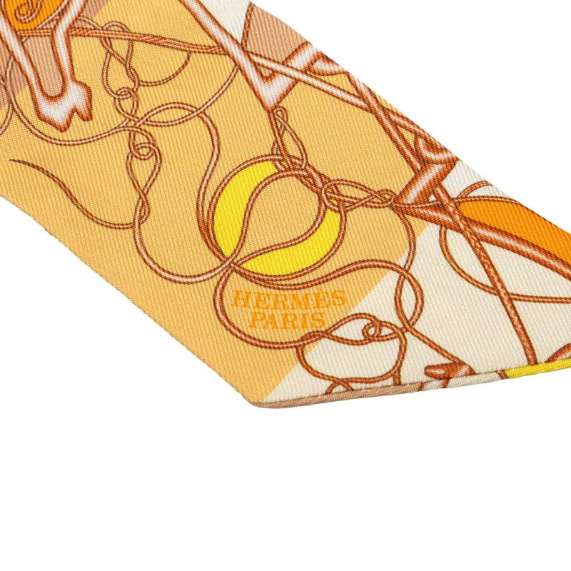 Hermes Twilly Coup de Fouet Au Bloc Scarf New Tag Orange Silk — view 2