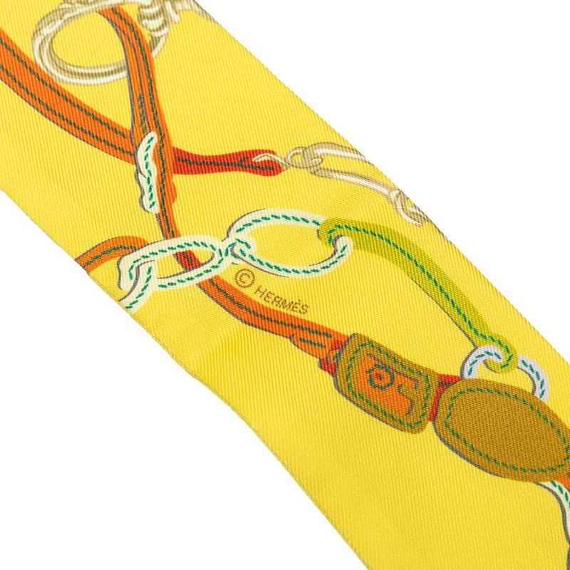 Hermes Twilly Brides de Gala Ceremonial Bridle Scarf Yellow Silk — view 3