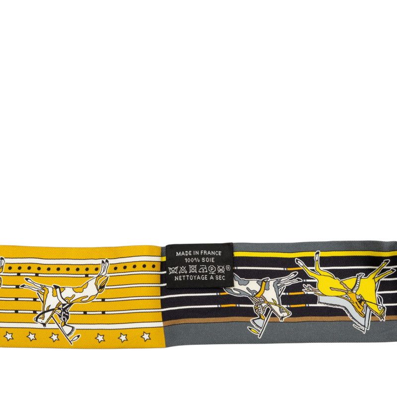 Hermes Twilly Pawnee Chief Pani la Shar Scarf Gray Mustard Silk — view 4