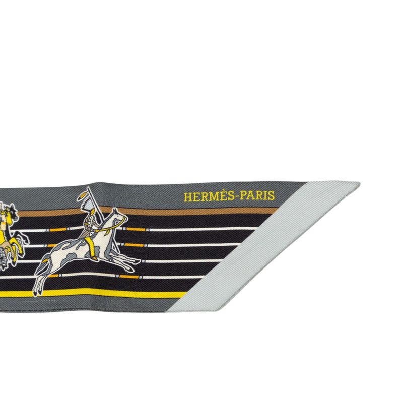 Hermes Twilly Pawnee Chief Pani la Shar Scarf Gray Mustard Silk — view 2