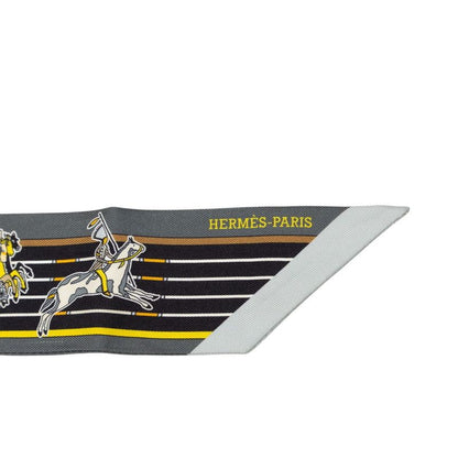 Hermes Twilly Pawnee Chief Pani la Shar Scarf Gray Mustard Silk — view 2