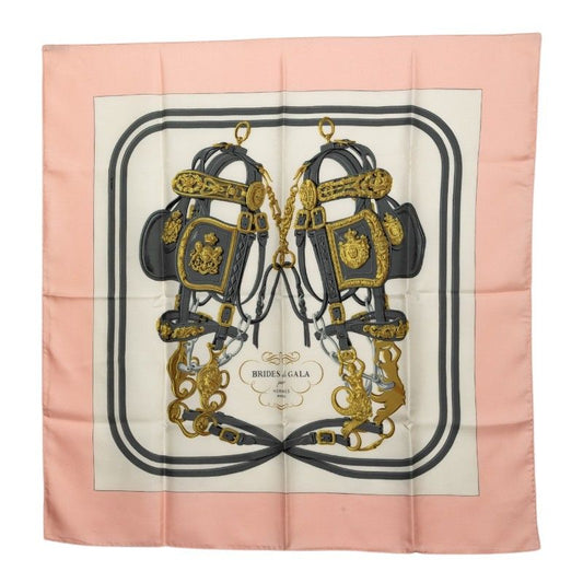 Hermes Carre 90 Brides de Gala Ceremonial Bridle Scarf Pink Ivory Silk