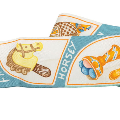 Hermes Twilly Funny Ice Cream Scarf Blue White Silk — view 3