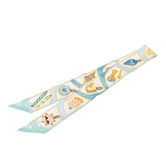 Hermes Twilly Funny Ice Cream Scarf Blue White Silk