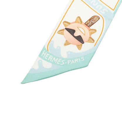 Hermes Twilly Funny Ice Cream Scarf Blue White Silk — view 2