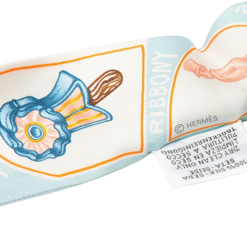 Hermes Twilly Funny Ice Cream Scarf Blue White Silk — view 4