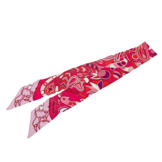 Hermes Twilly Folklore BE Fuchsia Rouge Ros Scarf Purple Magenta Silk