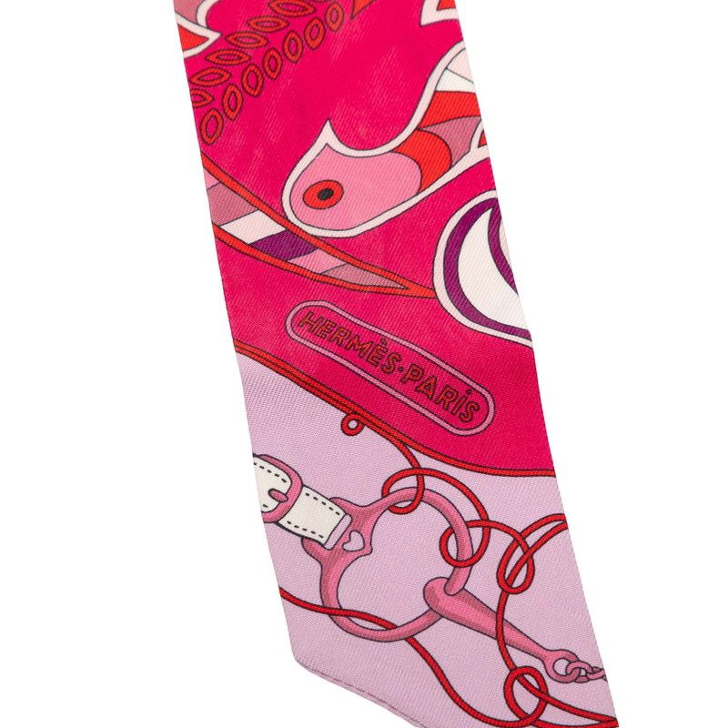 Hermes Twilly Folklore BE Fuchsia Rouge Ros Scarf Purple Magenta Silk — view 2
