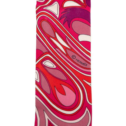 Hermes Twilly Folklore BE Fuchsia Rouge Ros Scarf Purple Magenta Silk — view 3