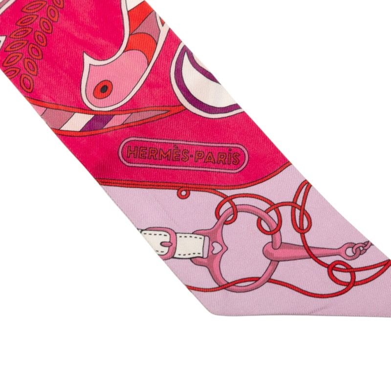 Hermes Twilly Folklore BE Fuchsia Rouge Rose Scarf Purple Magenta Silk — view 2