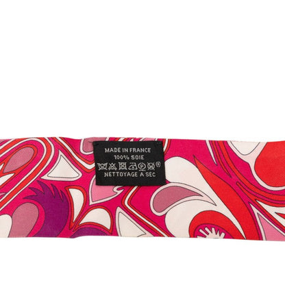 Hermes Twilly Folklore BE Fuchsia Rouge Rose Scarf Purple Magenta Silk — view 6