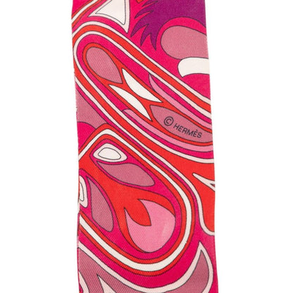 Hermes Twilly Folklore BE Fuchsia Rouge Rose Scarf Purple Magenta Silk — view 4