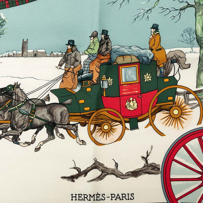 Hermes Carre 90 Winter Mail L'hiver en Poste Scarf Red Multicolor Silk — view 3