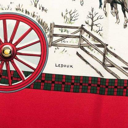 Hermes Carre 90 Winter Mail L'hiver en Poste Scarf Red Multicolor Silk — view 7