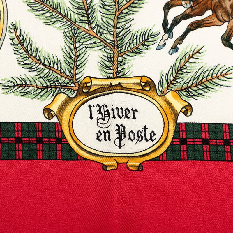 Hermes Carre 90 Winter Mail L'hiver en Poste Scarf Red Multicolor Silk — view 5