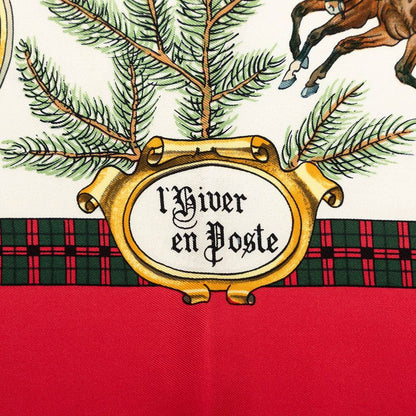 Hermes Carre 90 Winter Mail L'hiver en Poste Scarf Red Multicolor Silk — view 5