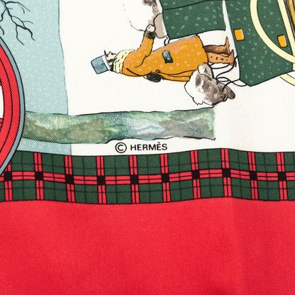 Hermes Carre 90 Winter Mail L'hiver en Poste Scarf Red Multicolor Silk — view 4