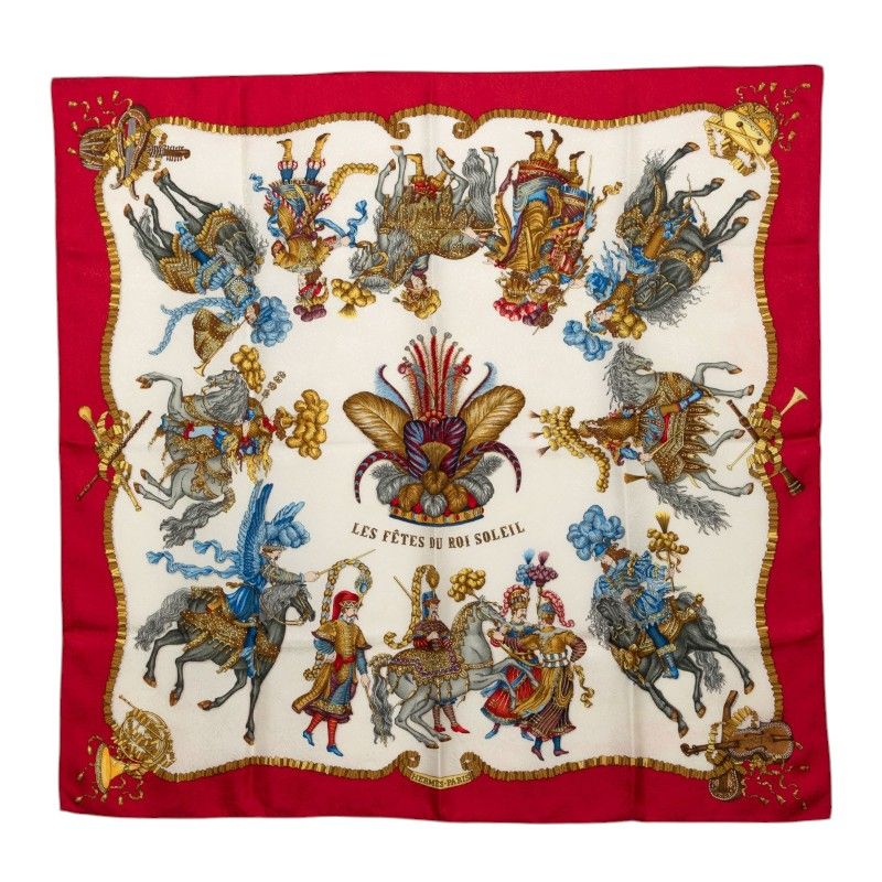 Hermes Carre 90 Feast of the Sun King les Fetes du Roi Soleil Scarf Red Ivory