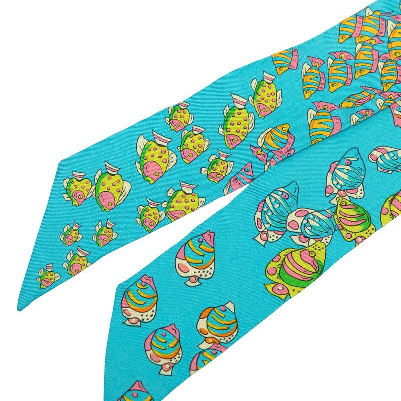 Hermes Twilly Rencontre Oceane Atlantic Encounters Scarf Blue Light Silk — view 4