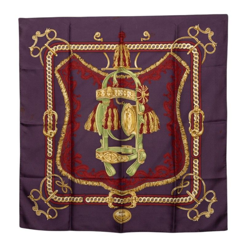 Hermes Carre 90 Bride de Cour Scarf Purple Silk