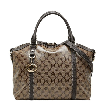 Gucci GG Crystal Interlocking 2-Way Shoulder Bag Brown Leather