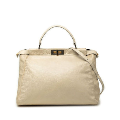 Fendi Peekaboo Large Shoulder Bag 2-Way White Ivory Enamel