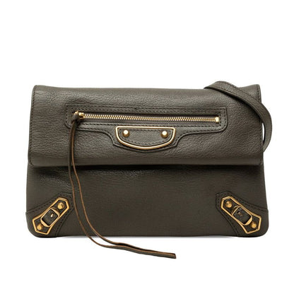 Balenciaga Classic Metallic Envelope Shoulder Bag 2-Way Clutch Gray Leather