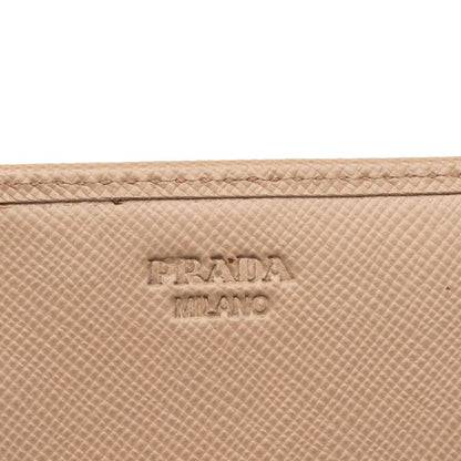 Prada Logo Ribbon Bifold Wallet Beige Saffiano Leather — view 5