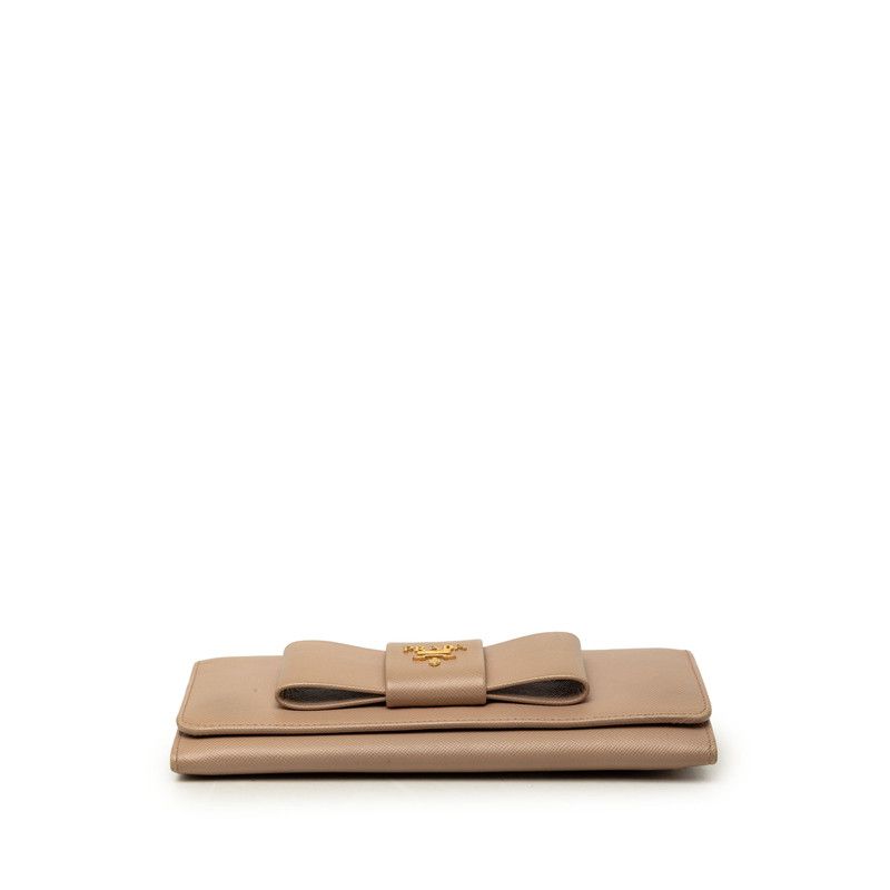 Prada Logo Ribbon Bifold Wallet Beige Saffiano Leather — view 3