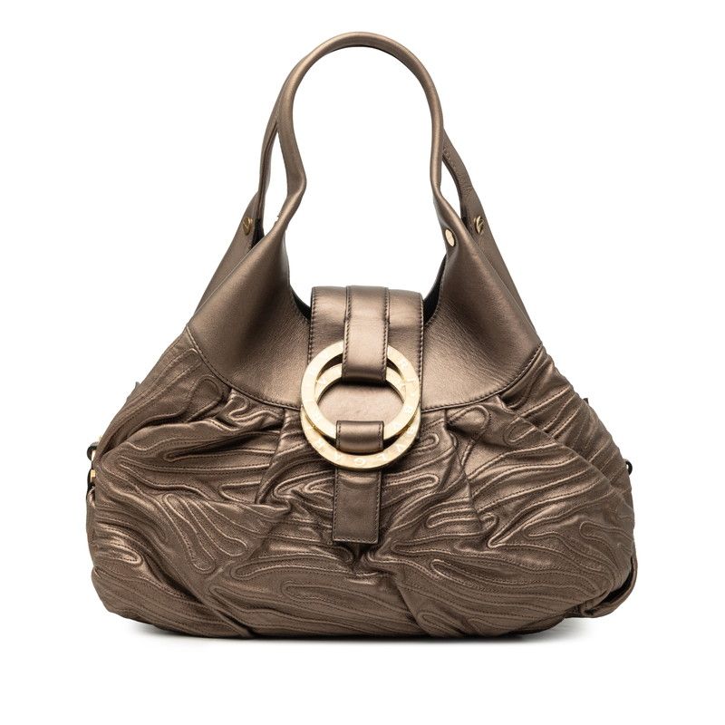 Bvlgari Chandra Shoulder Bag Brown Gold Leather