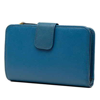 Prada Logo Bifold Wallet Blue Saffiano Leather — view 2