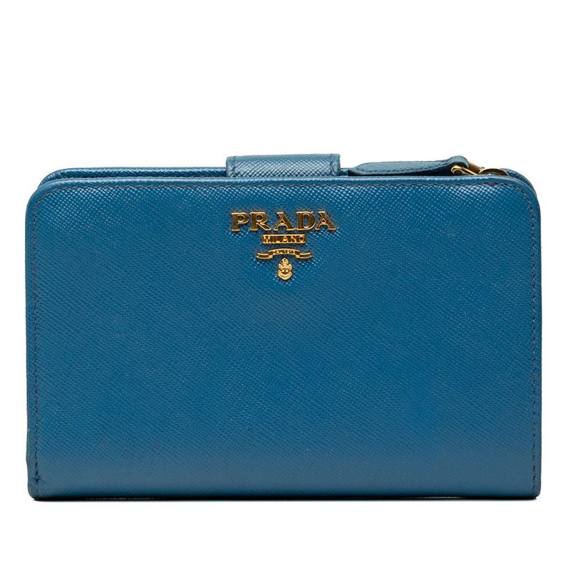 Prada Logo Bifold Wallet Blue Saffiano Leather