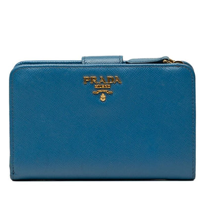 Prada Logo Bifold Wallet Blue Saffiano Leather
