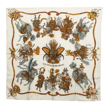 Hermes Carre 90 les Fetes du Roi Soleil Celebration of the Sun King Scarf White
