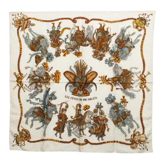 Hermes Carre 90 les Fetes du Roi Soleil Celebration of the Sun King Scarf White