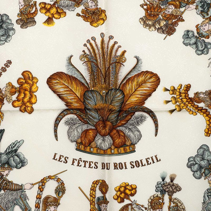 Hermes Carre 90 les Fetes du Roi Soleil Celebration of the Sun King Scarf White — view 3