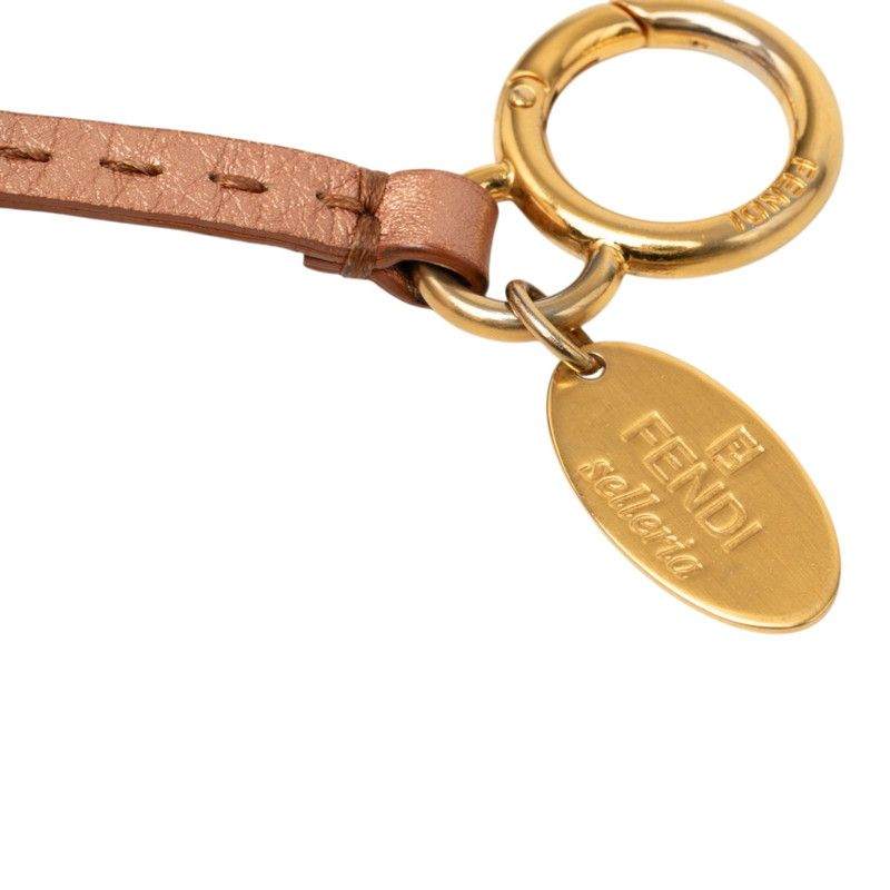 Fendi Pom Charm Bag Key Holder Pink Gold Fur Leather — view 3