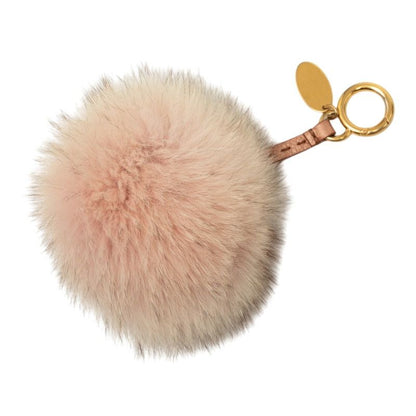 Fendi Pom Charm Bag Key Holder Pink Gold Fur Leather — view 2