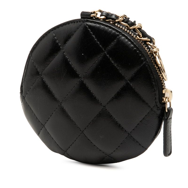Chanel Camellia Quilted Coin Purse Black Lambskin — view 2