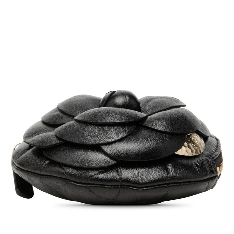 Chanel Camellia Quilted Coin Purse Black Lambskin — view 3