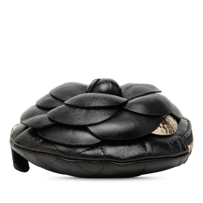 Chanel Camellia Quilted Coin Purse Black Lambskin — view 3