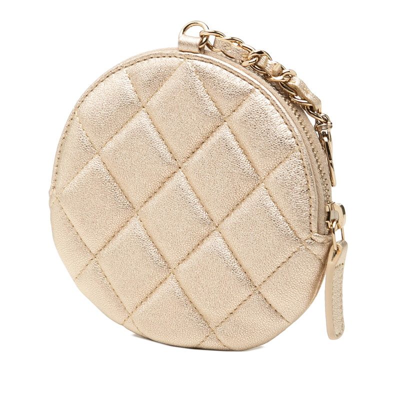 Chanel Camellia Quilted Coin Purse Gold Lambskin — view 2