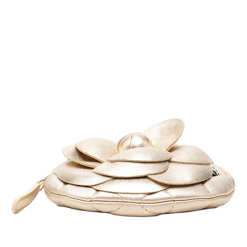 Chanel Camellia Quilted Coin Purse Gold Lambskin — view 3