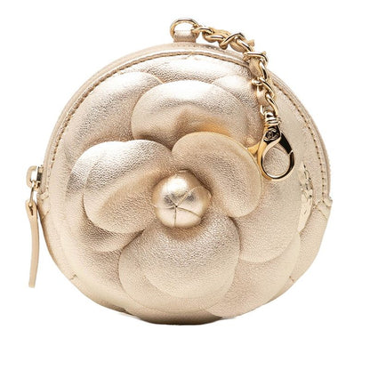 Chanel Camellia Quilted Coin Purse Gold Lambskin